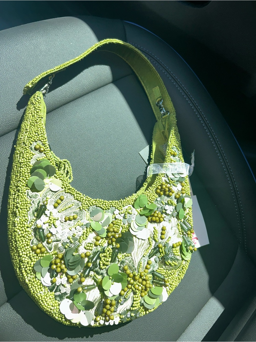 Embellished Lime Green Beaded Bag